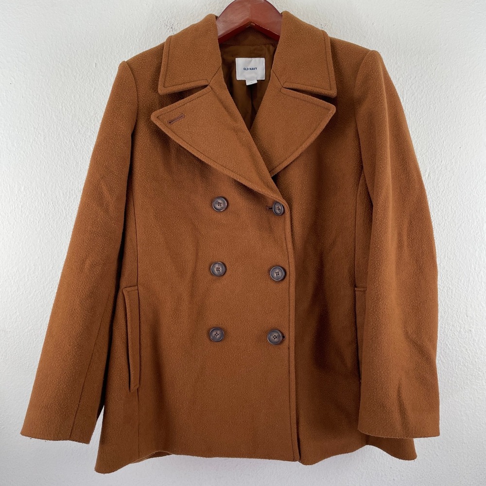 Parisian Chic Womens Camel Brown Wool Blend Double Breasted Pea Coat XL Jacket